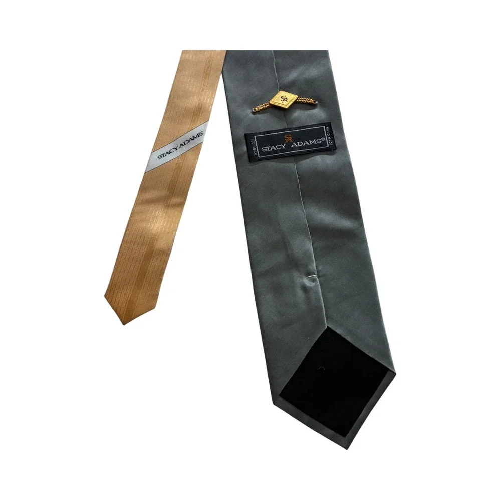 Stacy Adams Mens Necktie Gold Patterned Silk Tie Formal‎ Professional